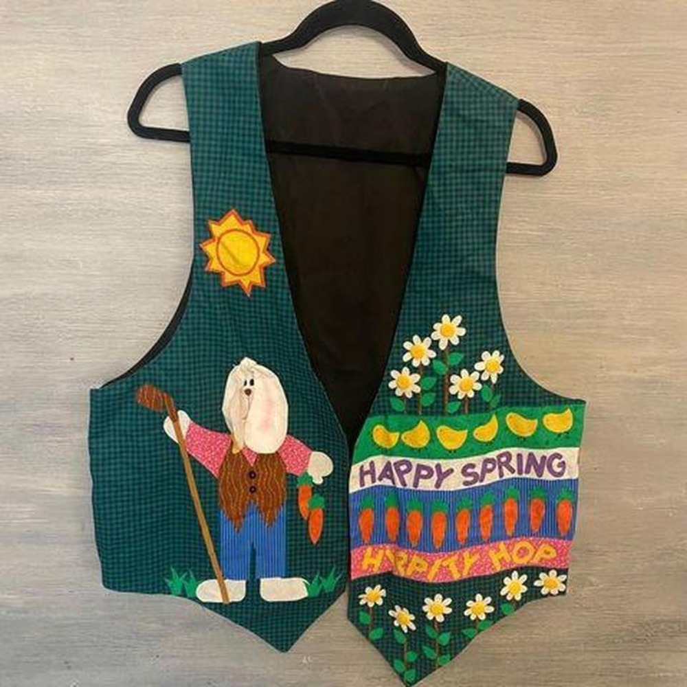 Easter Vest Bunny Chicks Flowers Eggs‎ Like New